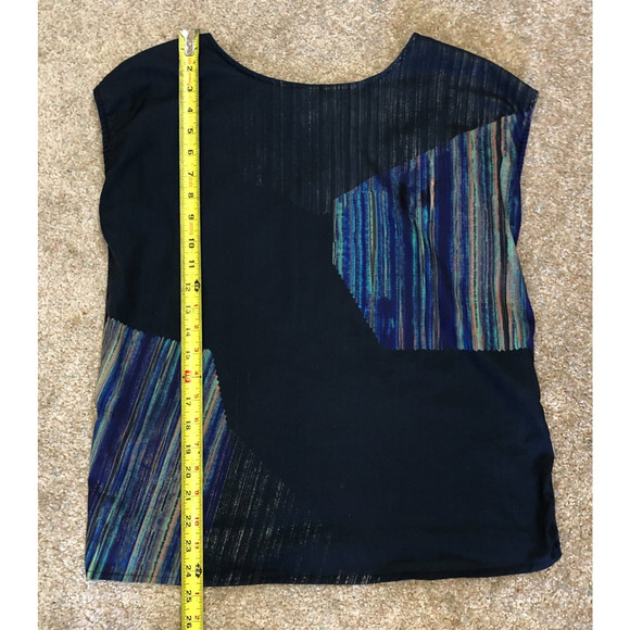 ESPRIT SHIRT Womens M Navy Blue Sleeveless Multicolor Stripe Colorblock Preppy - Picture 3 of 6